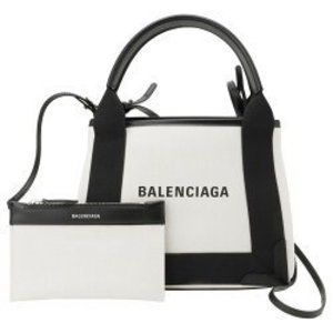Balenciaga Navy Blue Cabas Canvas Shoulder Bag Tote Pouch Black AJ
